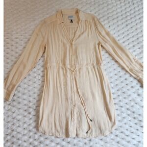 HD In‎ Paris Women's Beige Rayon Shirt Dress Long Sleeve Casual Small
